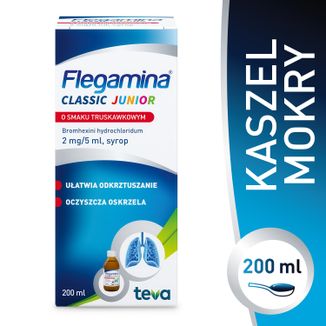 Flegamina Junior 2 mg/ 5 ml, smak truskawkowy, syrop, 200 ml - 3 Flegamina Junior 2 mg/ 5 ml, smak truskawkowy, syrop, 200 ml - 3 - zdjęcie produktu