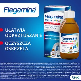 Flegamina Junior 2 mg/ 5 ml, smak truskawkowy, syrop, 200 ml - 5 Flegamina Junior 2 mg/ 5 ml, smak truskawkowy, syrop, 200 ml - 5 - zdjęcie produktu
