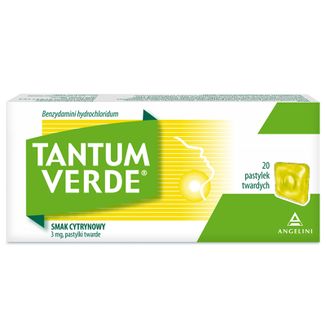 Tantum Verde 3 mg, smak cytrynowy, 20 pastylek twardych USZKODZONE OPAKOWANIE - zdjęcie produktu