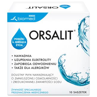 Orsalit, doustny płyn nawadniający dla dzieci poniżej 6 miesiąca, 10 saszetek - zdjęcie produktu