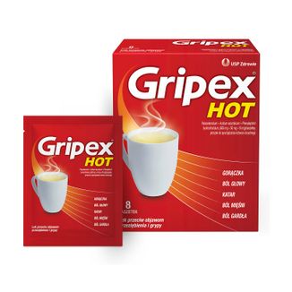 Gripex Hot 650 mg + 50 mg + 10 mg, proszek do sporządzania roztworu doustnego, 8 saszetek - zdjęcie produktu