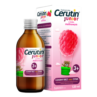 Cerutin Junior, syrop, dla dzieci powyżej 3 lat, smak malinowy, 120 ml - zdjęcie produktu