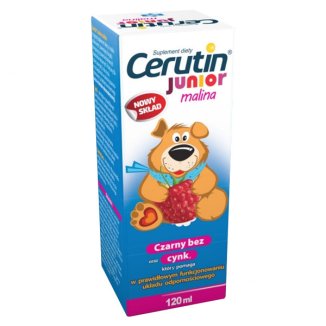 Cerutin Junior, syrop, dla dzieci powyżej 3 lat, smak malinowy, 120 ml - zdjęcie produktu