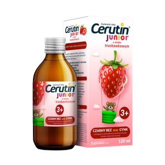 Cerutin Junior, syrop dla dzieci powyżej 3 lat, smak truskawkowy, 120 ml - zdjęcie produktu