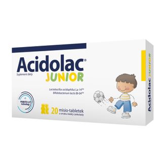 Acidolac Junior, dla dzieci od 3 lat, smak biała czekolada, 20 misio-tabletek - zdjęcie produktu