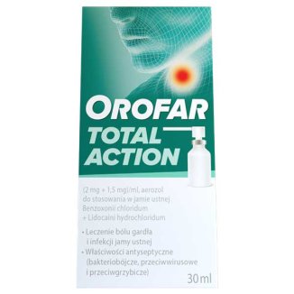 Orofar Total Action (2 mg + 1,5 mg)/ml, aerozol do stosowania w jamie ustnej, 30 ml - zdjęcie produktu