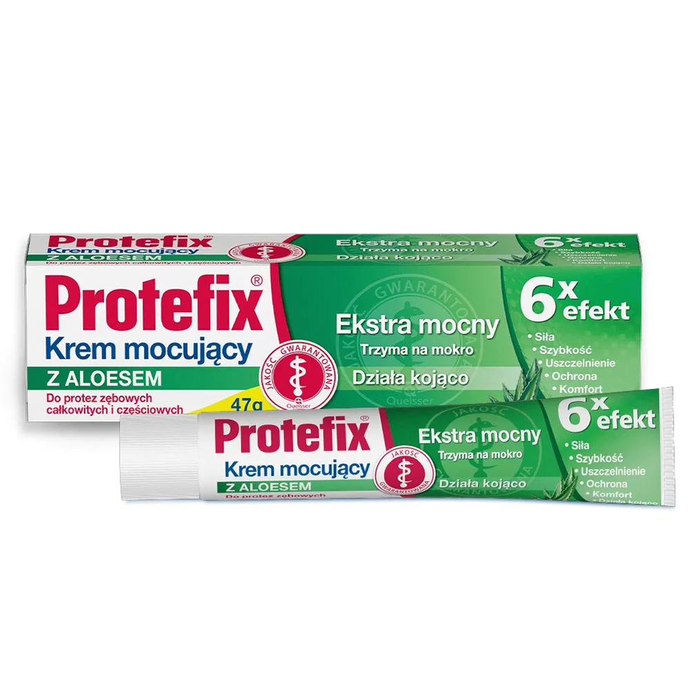 Protefix Protefix, krem mocujący do protez zębowych, z aloesem, ekstra mocny, 6 x efekt, 47 g — Składniki i ocena