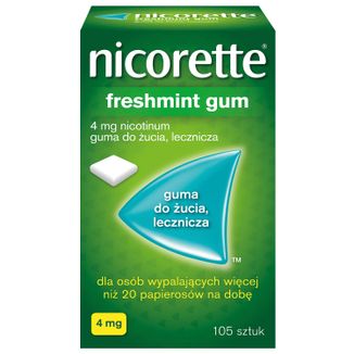 Nicorette Freshmint Gum 4 mg, guma do żucia, lecznicza, 105 sztuk - zdjęcie produktu