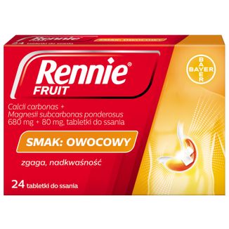 Rennie Fruit 680 mg + 80 mg, smak owocowy, 24 tabletki do ssania USZKODZONE OPAKOWANIE - zdjęcie produktu