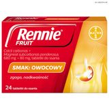 Rennie Fruit 680 mg + 80 mg, smak owocowy, 24 tabletki do ssania - miniaturka zdjęcia produktu