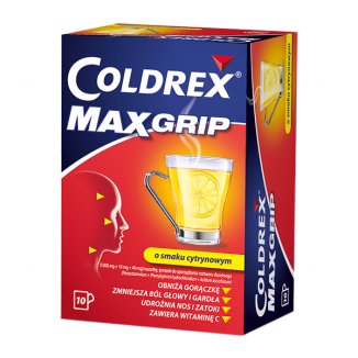 Coldrex MaxGrip 1000 mg + 10 mg + 40 mg, smak cytrynowy, 10 saszetek - zdjęcie produktu