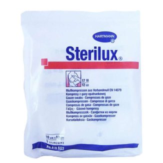 Sterilux, kompresy jałowe z gazy, 17-nitkowe, 12-warstwowe, 10 cm x 10 cm, 3 sztuki - zdjęcie produktu
