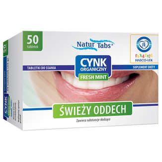 NaturTabs Cynk Organiczny Fresh Mint, 50 tabletek do ssania - zdjęcie produktu
