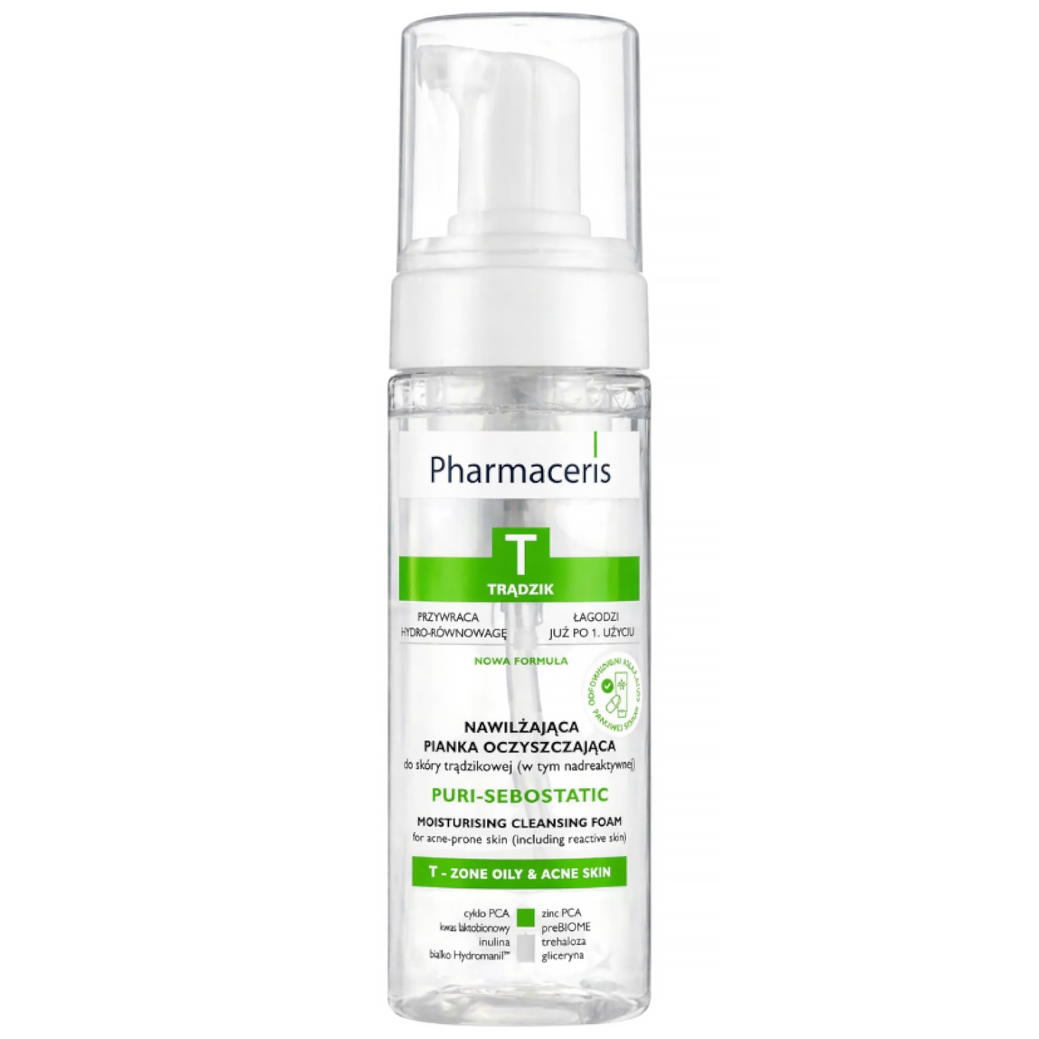 Pharmaceris Pharmaceris T Puri-Sebostatic, nawilżająca pianka oczyszczająca do mycia twarzy, 150 ml — Składniki i ocena