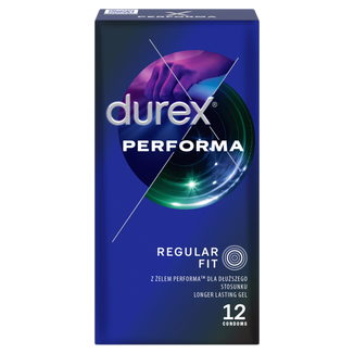 Durex Performa, prezerwatywy z lubrykantem przedłużającym stosunek, 12 sztuk - zdjęcie produktu