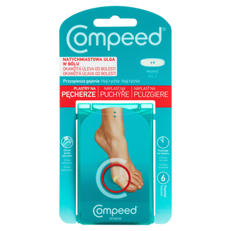 Compeed, plastry na pęcherze, hydrokoloidowe, wąskie, 6 sztuk KRÓTKA DATA Compeed, plastry na pęcherze, hydrokoloidowe, wąskie, 6 sztuk KRÓTKA DATA - zdjęcie produktu