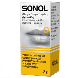 Sonol (21 mg + 21 mg + 2 mg)/ ml, płyn na opryszczkę, 8 g USZKODZONE OPAKOWANIE - zdjęcie produktu