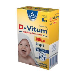 D-Vitum 400 j.m., witamina D dla noworodków, niemowląt i dzieci, krople doustne, 6 ml USZKODZONE OPAKOWANIE - zdjęcie produktu