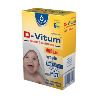 D-Vitum 400 j.m., witamina D dla noworodków, niemowląt i dzieci, krople doustne, 6 ml - zdjęcie produktu