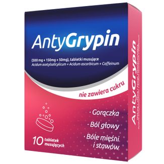 AntyGrypin 500 mg + 150 mg + 50 mg, 10 tabletek musujących KRÓTKA DATA - zdjęcie produktu