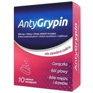 AntyGrypin 500 mg + 150 mg + 50 mg, 10 tabletek musujących - zdjęcie produktu