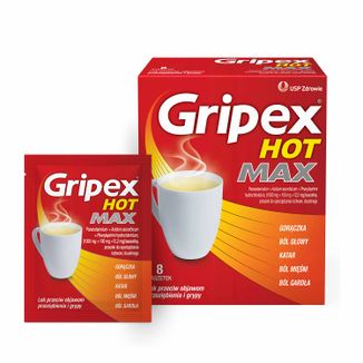 Gripex Hot Max 1000 mg + 100 mg + 12,2 mg, 8 saszetek USZKODZONE OPAKOWANIE - zdjęcie produktu