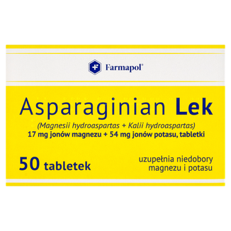 Asparaginian Lek 17 mg + 54 mg, 50 tabletek Asparaginian Lek 17 mg + 54 mg, 50 tabletek - zdjęcie produktu