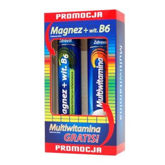 Zdrovit Magnez + Witamina B6, 24 tabletki musujące + Multiwitamina, 20 tabletek musujących gratis USZKODZONE OPAKOWANIE - zdjęcie produktu