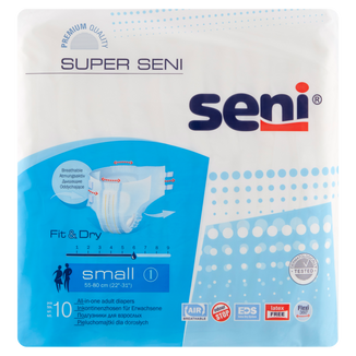 Super Seni, pieluchomajtki, Small, 55-80 cm, 10 sztuk - zdjęcie produktu