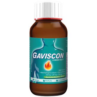 Gaviscon o smaku mięty (500 mg + 267 mg + 160 mg)/ 10 ml, zawiesina doustna, 150 ml - zdjęcie produktu