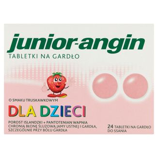 Junior-angin, dla dzieci od 4 lat, smak truskawkowy, 24 tabletki do ssania - zdjęcie produktu