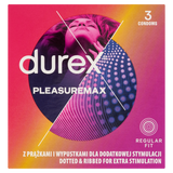 Durex Pleasuremax, prezerwatywy prążkowane z wypustkami, 3 sztuki Durex Pleasuremax, prezerwatywy prążkowane z wypustkami, 3 sztuki - miniaturka zdjęcia produktu