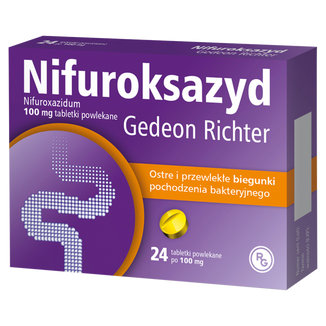 Nifuroksazyd Gedeon Richter 100 mg, 24 tabletki powlekane USZKODZONE OPAKOWANIE - zdjęcie produktu