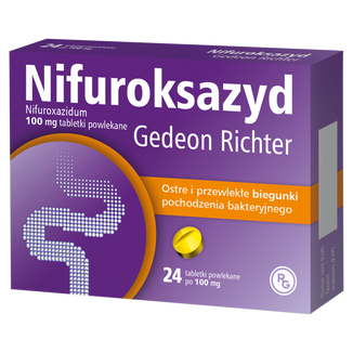 Nifuroksazyd Gedeon Richter 100 mg, 24 tabletki powlekane - zdjęcie produktu