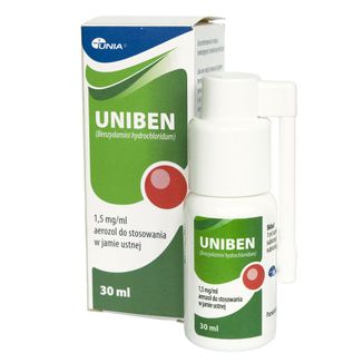 Uniben 1,5 mg/ ml, aerozol do stosowania w jamie ustnej, 30 ml - zdjęcie produktu