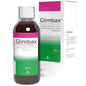 Glimbax 0,74 mg/ ml, roztwór do płukania jamy ustnej i gardła, 200 ml USZKODZONE OPAKOWANIE - zdjęcie produktu