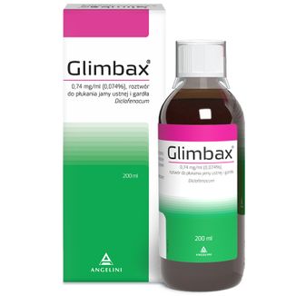 Glimbax 0,74 mg/ ml, roztwór do płukania jamy ustnej i gardła, 200 ml - zdjęcie produktu