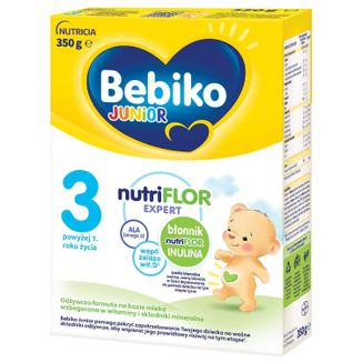 Bebiko Junior 3 Nutriflor Expert, odżywcza formuła na bazie mleka, powyżej 1 roku, 350 g Bebiko Junior 3 Nutriflor Expert, odżywcza formuła na bazie mleka, powyżej 1 roku, 350 g - zdjęcie produktu