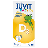 Juvit Baby D3, witamina D3 200 j.m. dla niemowląt od 1 dnia życia, krople, 10 ml USZKODZONE OPAKOWANIE - miniaturka zdjęcia produktu