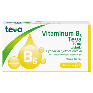 Vitaminum B6 Teva 50 mg, 50 tabletek - zdjęcie produktu