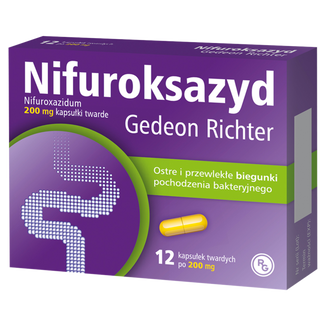 Nifuroksazyd Gedeon Richter 200 mg, 12 kapsułek twardych USZKODZONE OPAKOWANIE - zdjęcie produktu
