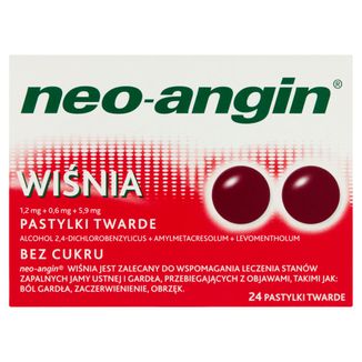 Neo-Angin Wiśnia 1,2 mg + 0,6 mg + 5,9 mg, 24 pastylki twarde - zdjęcie produktu