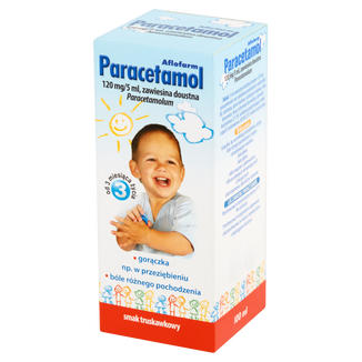 Paracetamol Aflofarm 120 mg/ 5 ml, zawiesina doustna od 3 miesiąca, smak truskawkowy, 100 ml - zdjęcie produktu