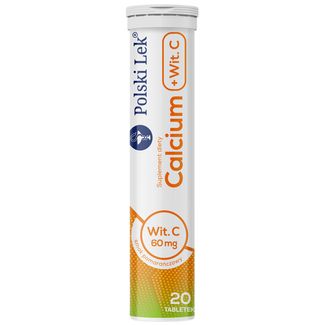 Calcium + witamina C, smak pomarańczowy, 20 tabletek musujących - zdjęcie produktu