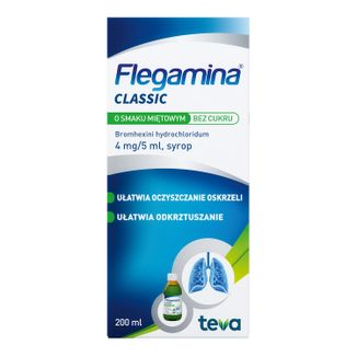 Flegamina Classic o smaku miętowym bez cukru 4 mg/ 5 ml, syrop, 200 ml KRÓTKA DATA - zdjęcie produktu