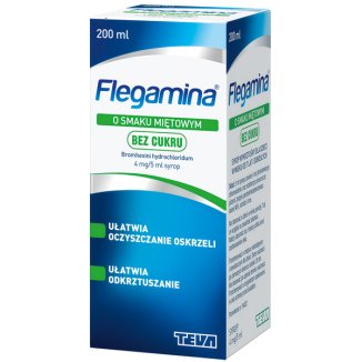Flegamina Classic o smaku miętowym bez cukru 4 mg/ 5 ml, syrop, 200 ml - 2 Flegamina Classic o smaku miętowym bez cukru 4 mg/ 5 ml, syrop, 200 ml - 2 - zdjęcie produktu