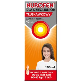 Nurofen dla dzieci Junior truskawkowy 40 mg/ ml, zawiesina doustna, od 6 do 12 lat, 100 ml - zdjęcie produktu