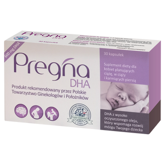 Pregna DHA, dla kobiet w ciąży i karmiących piersią, 30 kapsułek KRÓTKA DATA - zdjęcie produktu