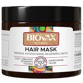 Biovax Botanic, maska intensywnie regenerująca, ocet jabłkowy, rozmaryn, tatarak, 250 ml - zdjęcie produktu
