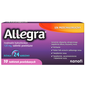 Allegra 120 mg, 10 tabletek powlekanych KRÓTKA DATA Allegra 120 mg, 10 tabletek powlekanych KRÓTKA DATA - zdjęcie produktu